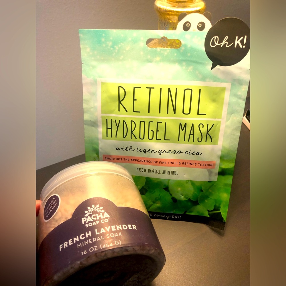 New RARE Pacha French Lavender mineral soak and Retinol Hydrogel spa mask set